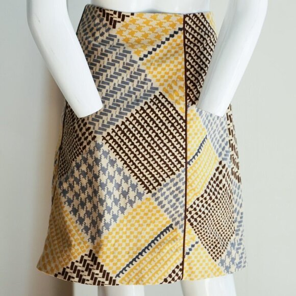 Maeve  Velvet Patchwork Houndstooth Print Skirt - Picture 5 of 7